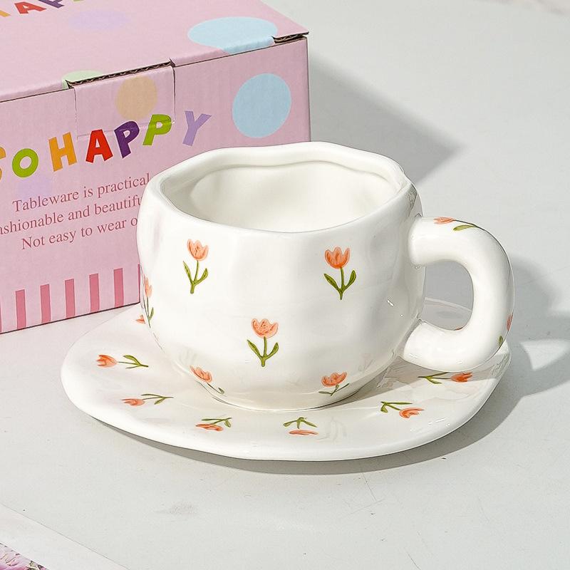 Creative Cute Flower Ceramic Coffee Mug Simple Couple Mug Exquisite Afternoon Tea Dessert Cup Office Mug Birthday Gift Art Decor