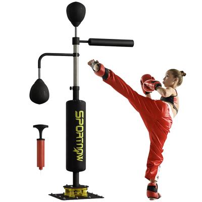 Saco de Boxeo, Saco de Boxeo de Pie, con Barra de Reflejos, Pelotas de Velocidad, Negro