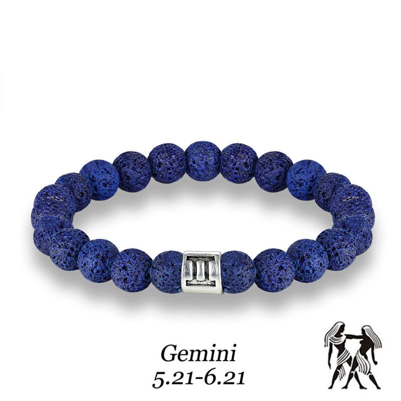 Men Women 12 Zodiac 8mm Natural Blue Lava Stone Beaded Elastic Bracelet Handmade Vintage Jewelry