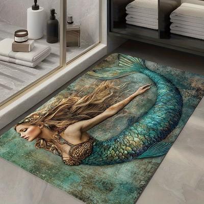 1pc Non-slip Bath Mat Crystal Velvet Carpet with Mermaid Home Living Room Bedroom Decoration Big Size 80x120cm