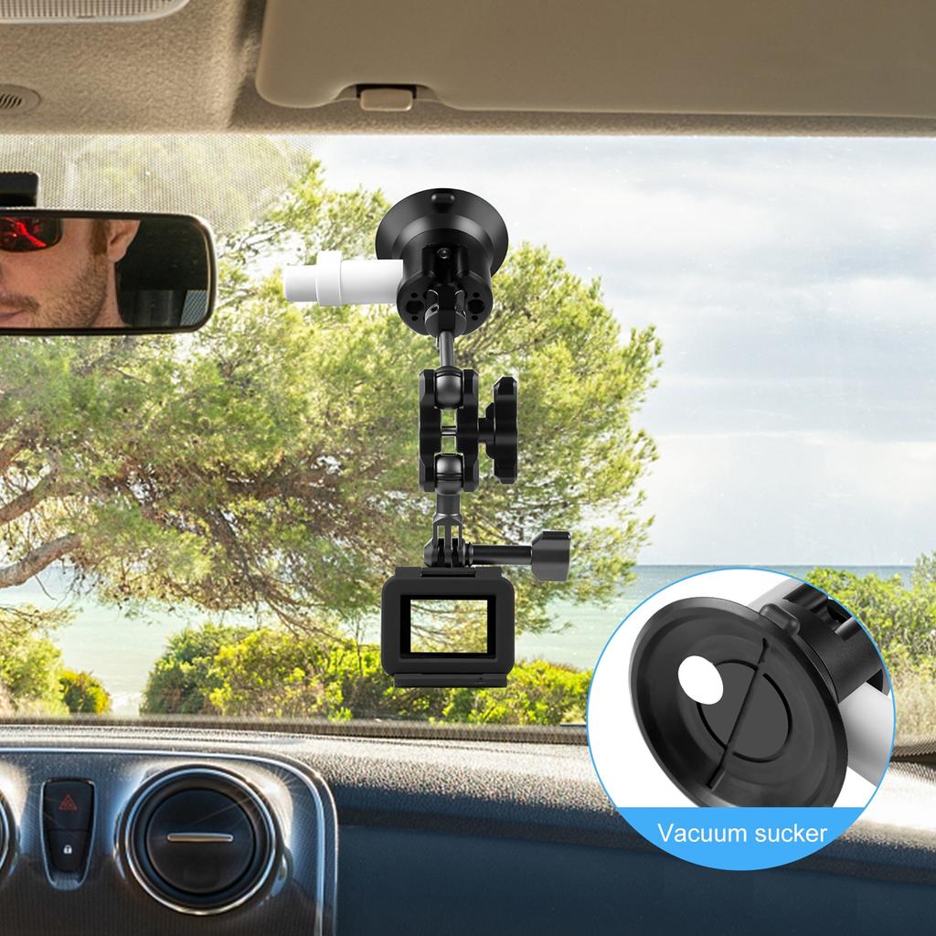 PU844B 3 Inch Suction Cup Mount Quick Release Aluminum Alloy 30kg Horizontal Suction Force with 1Celsius4 Inch & 3Celsius8 Inch Screw Holes
