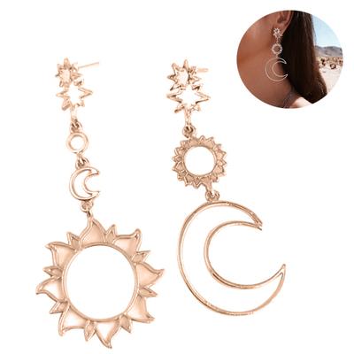 Boho Women Hollow Star Moon Sun Dangle Asymmetric Stud Earrings Jewelry Gift
