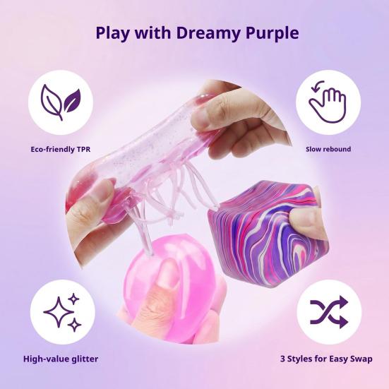 3Pcs Stress Relief Squeeze Toy Set, Flow Pattern Stress Cube Sensory Toy, Soft Stretchy Clear Jellyfish Pinch Toy for Kids Adults