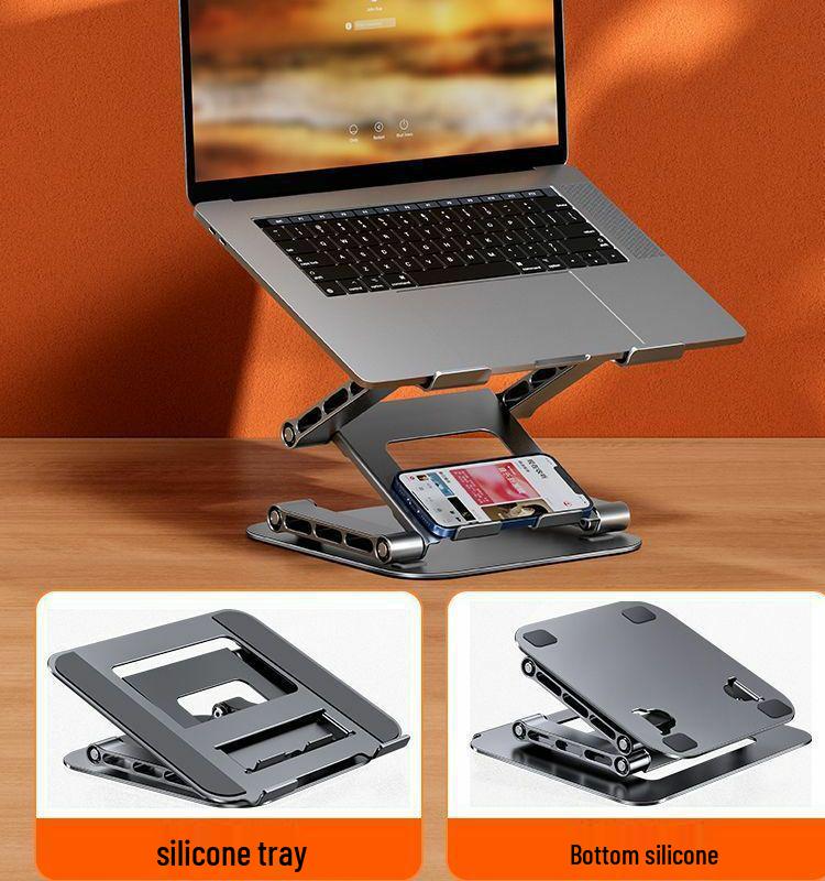 Three-Tier Foldable Carbon Steel Computer Stand with Lifting Heat Dissipation, Multifunctional Design