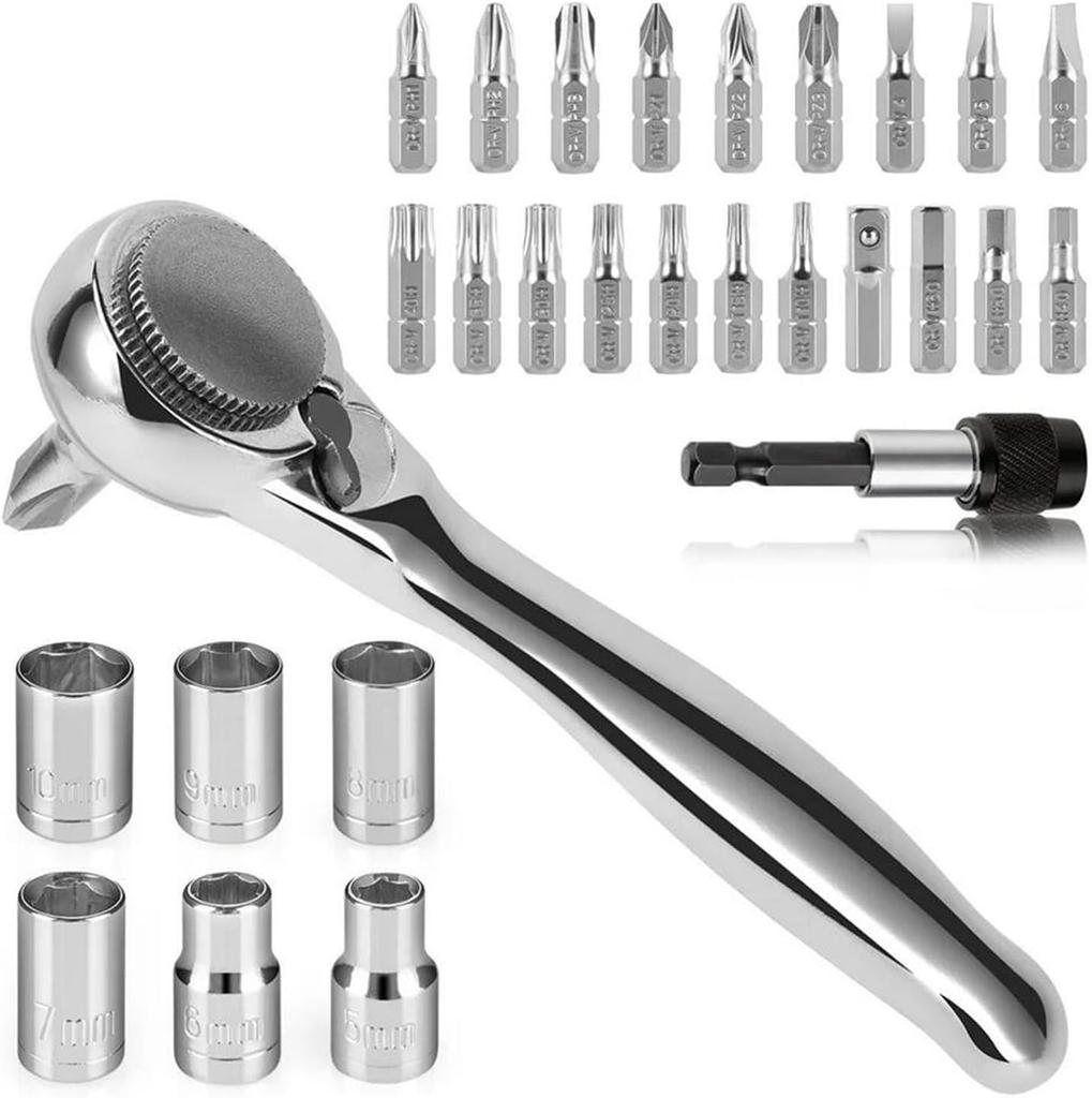 Bestgle Mini Ratchet Wrench Driver Bit Set with Small Reversible Ratchet Wrench and Storage Case for Repairing Household Appliances 28-Piece 72-Tooth