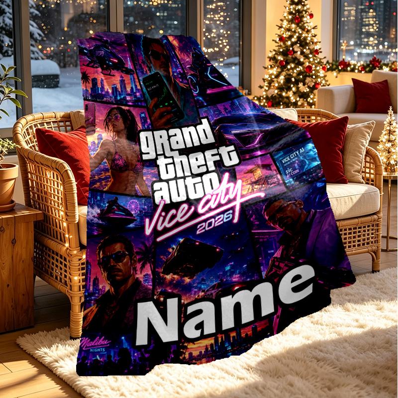 Custom Name Personalized Grand Theft Auto VI Print Blanket, Home Decor, Bedroom, Sofa, Camping, Couch, Gifts for Birthday Christmas