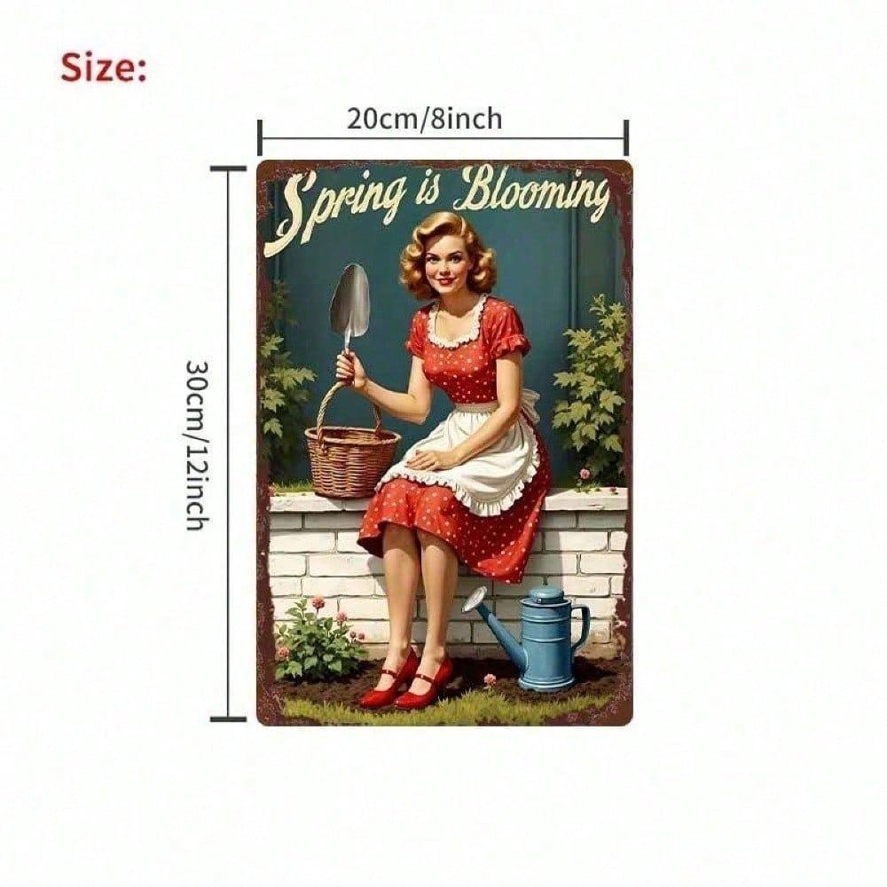 1pc Retro Spring Garden Floral Metal Tin Sign Vintage Blossom Wall Art For Bedroom Bar Garage Outdoor Rustic Home Decor