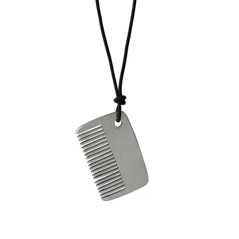 Habl Retro High-End Black Rope Necklace with Comb Pendant - Luxury Sweater Chain
