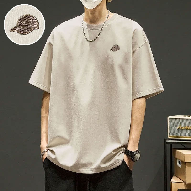 Американская модная замшевая футболка с короткими рукавами, мужская свободная футболка большого размера, весенне-летняя футболка с половиной рукавов и круглым вырезом 2XL