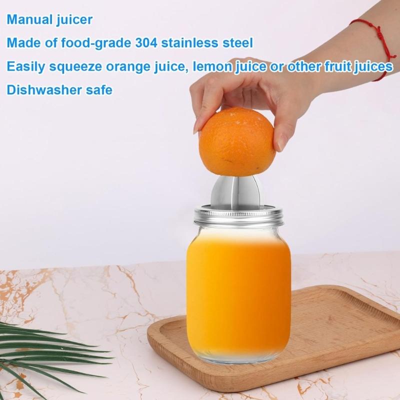 Mason Jar Stainless Steel Juicer Lid Wide Mouth Mason Jar Juicer Lid Stainless Steel Manual Citrus Lemon Juicer Lid Home