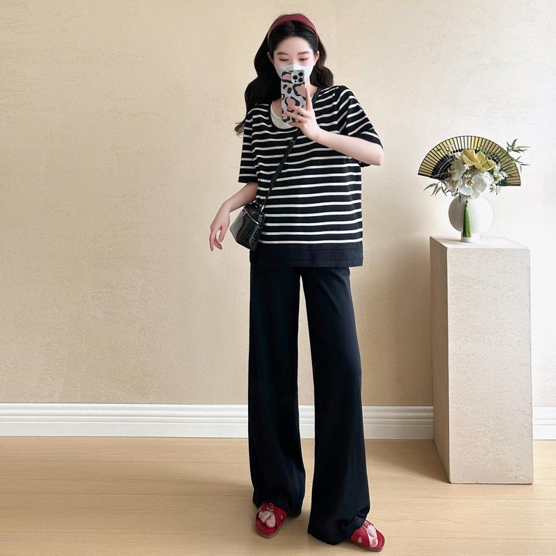 2026 Summer Ice Silk Knit Maternity Sportswear: Casual Loose Plus Size Two-Piece Set XL
