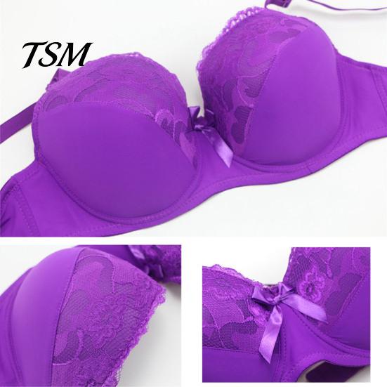 Thin Mold Cup Bra Women's Plus Size Push Up Sexy Floral Lace Full Gathering Effect Coverage Underwired Padded Supportive Everyday for Heavy
