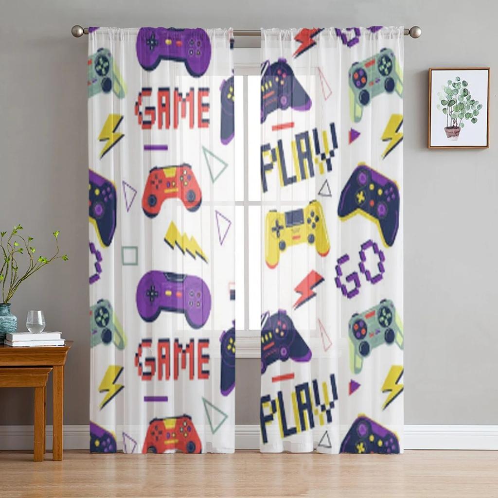 Game Controller Sheer Curtains For Living Room Bedroom Tulle Curtains Kitchen Window Treatments Panel Drapes