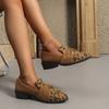 Fashion 2025 Spring and Autumn Fashion Shallow Mouth Loafers Low Heel Pointed Toe Leopard Print Metal Decoration Slip-on Shoes for Women