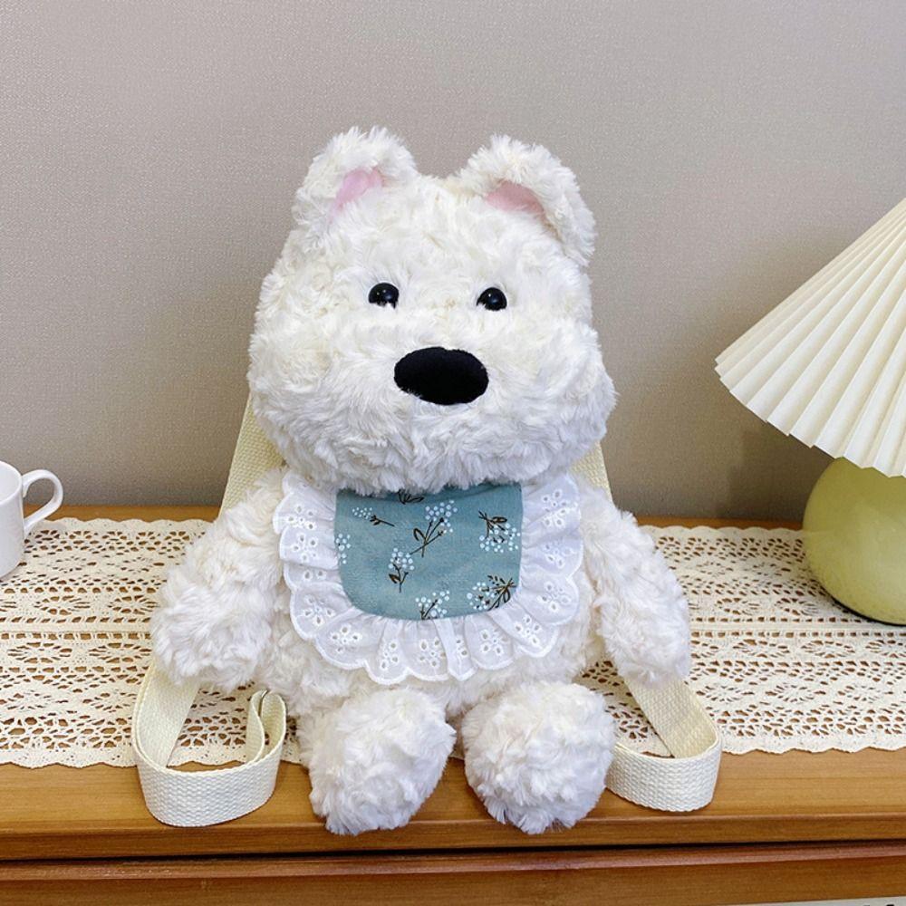 Shoulder Bag Westie Dog Plush Backpack Stuffed Running Dog Knapsack  Kids Playing Supplies
