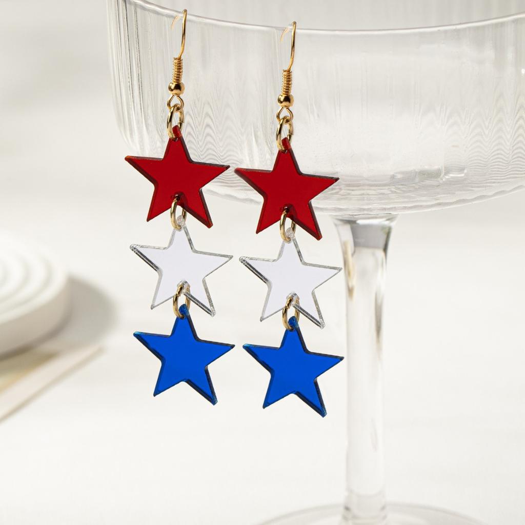 Red, white and blue flag color, love stars, cross earrings, earrings.