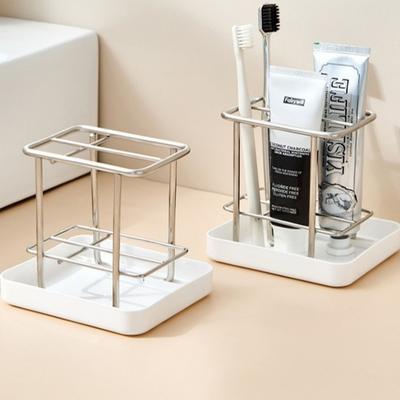 Stainless Steel Toothbrush Holder With Tray Simple Design Washbasin Storage Rack  Bathroom