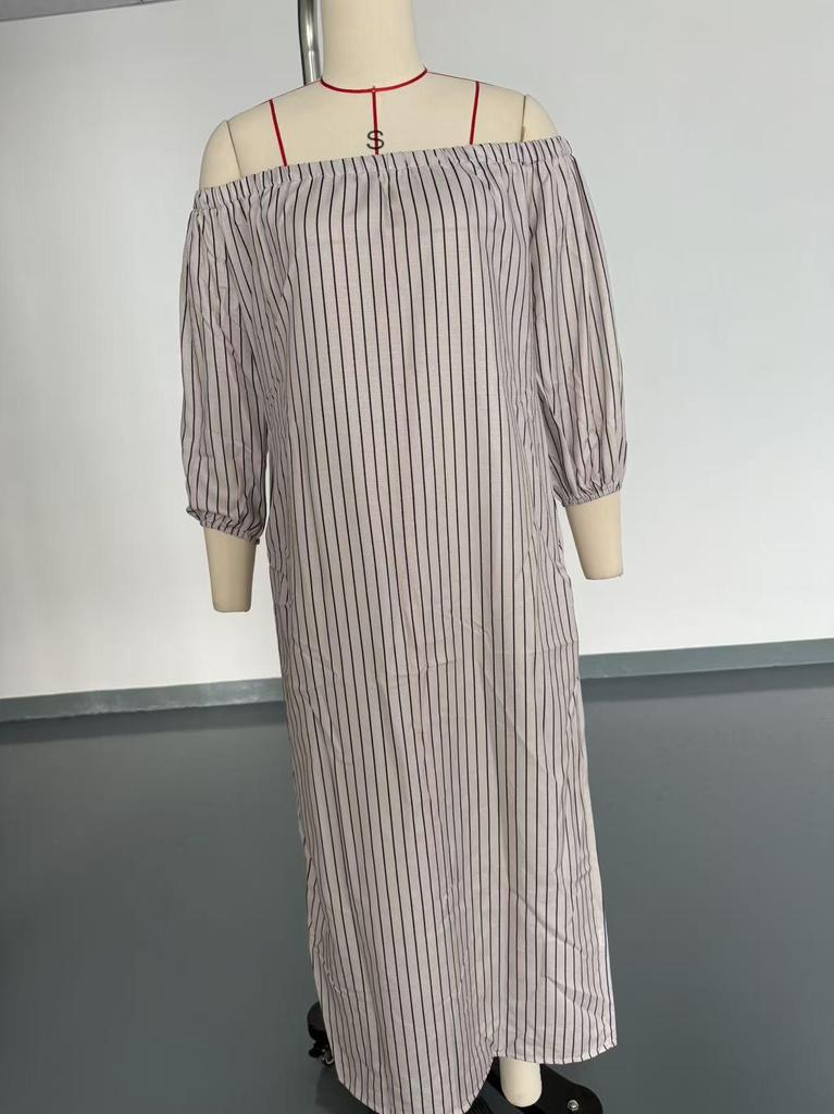 Available for 2026: New Spring Striped Off-Shoulder Dress for Women in Cotton and Linen - Perfect Vacation Style