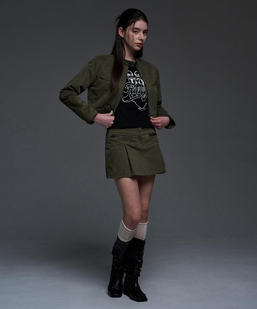 Fancy Club [Nf] Biker Pintuck Mini Skirt (Khaki)_F24Qd865