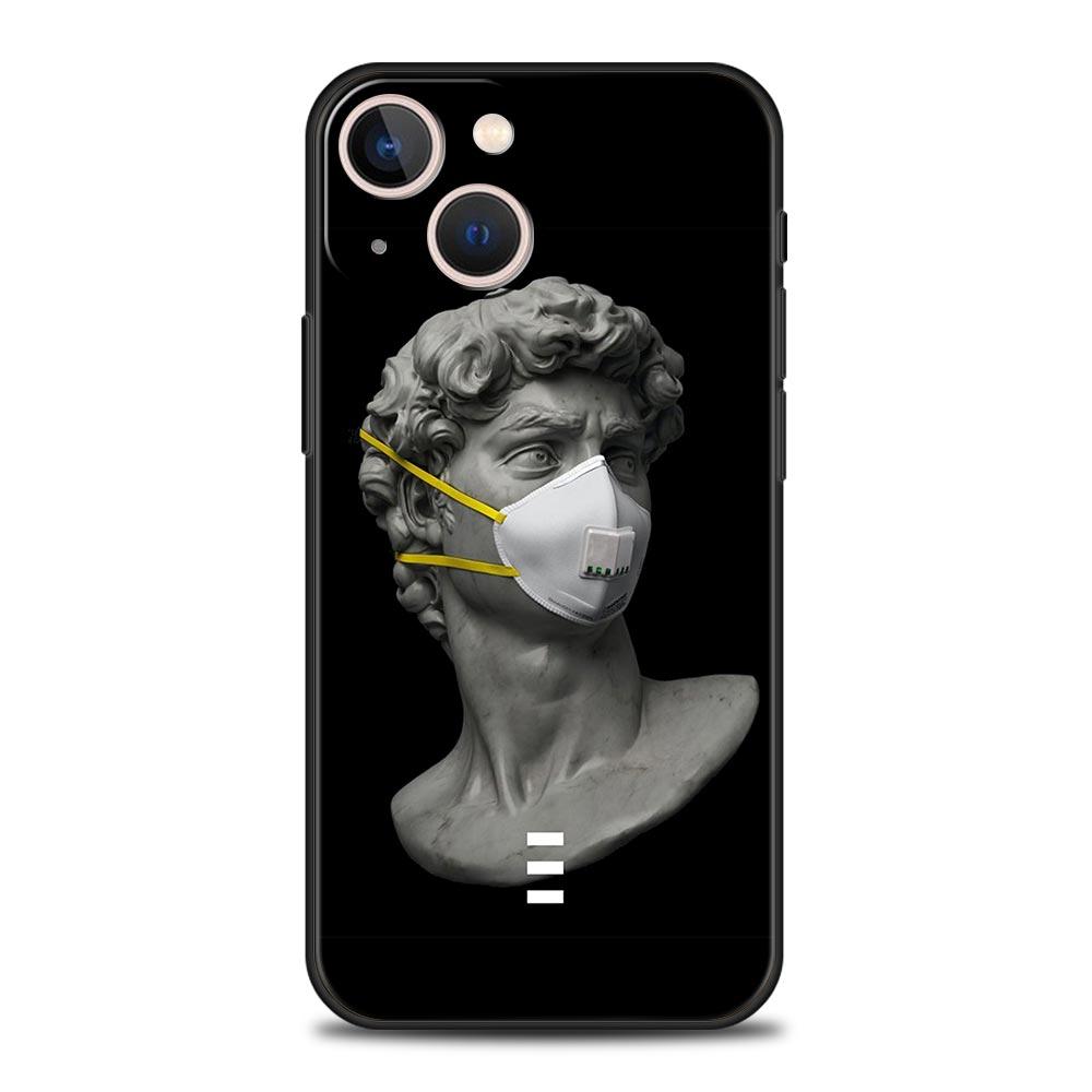 Cartoon Statue Abstract Art Phone Case Cover for iPhone 17 16 15 14 13 12 Pro Max 11 Pro Max 17 AIR Plus Shockproof Soft TPU Bag