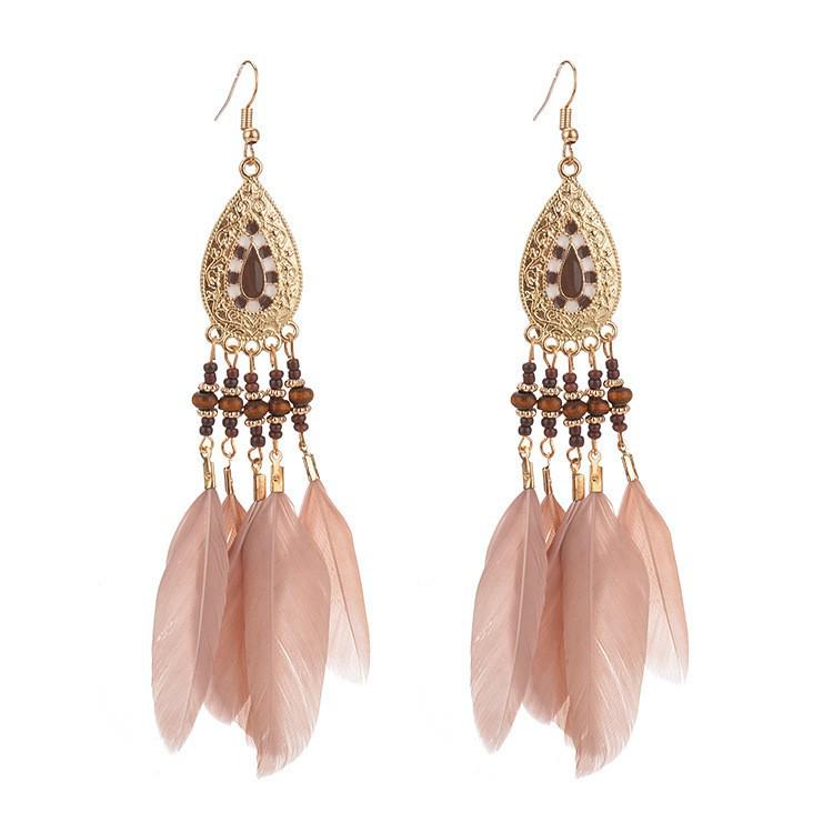 Bohemian Long Tassel Feather Earrings - Trendy Douyin-Inspired Design for Women