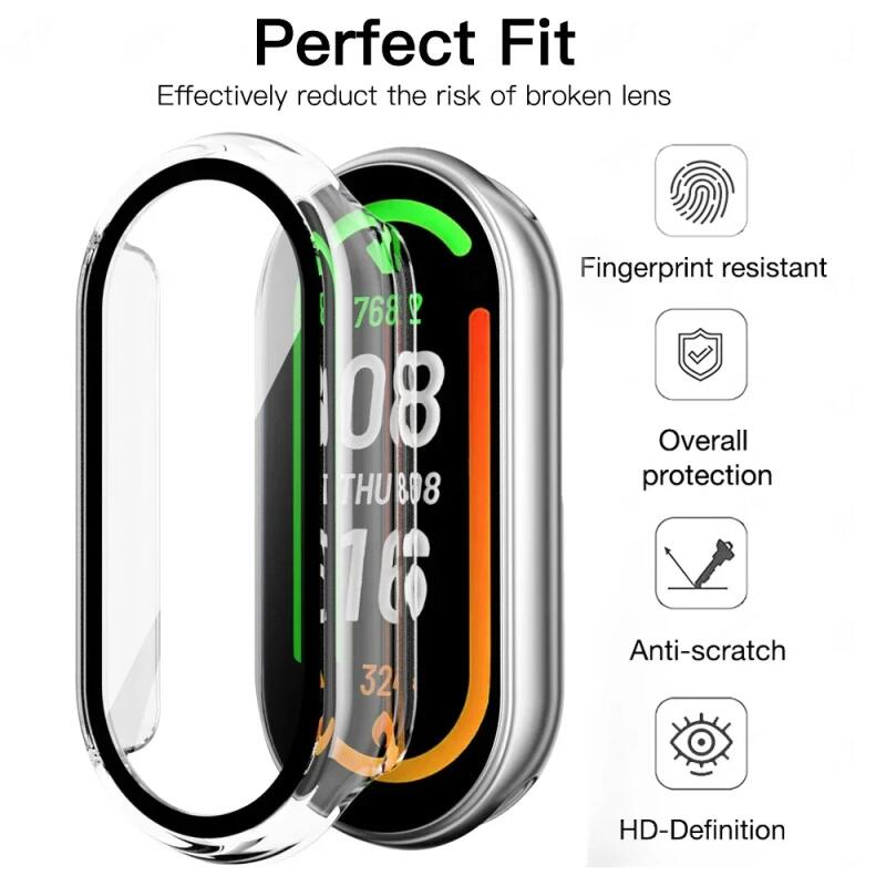 HD Glass+PC Case for Xiaomi Band 10 9 8 NFC All-around Screen Protective Tempered Shell for Mi Band 9 10 Ceramic 8 Bumper Cover