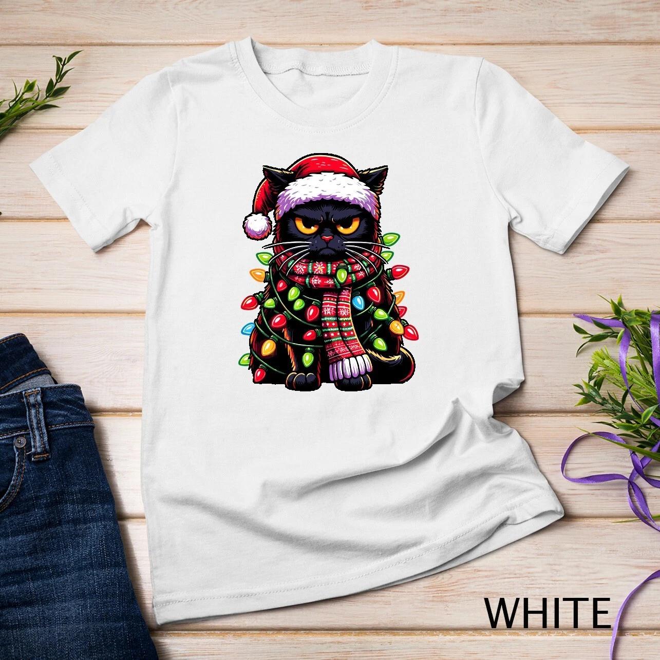 Grumpy Black Cat Meowy Xmas Christmas Outfit Cat Dad Cat Mom Unisex T-shirt 1 3XL