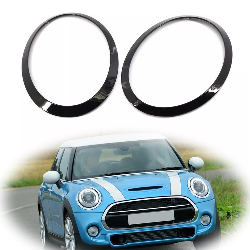 Artudatech 2PCS Gloss Black Headlight Bezel Trim Ring For Mini Cooper F55 F56 F57 14-21