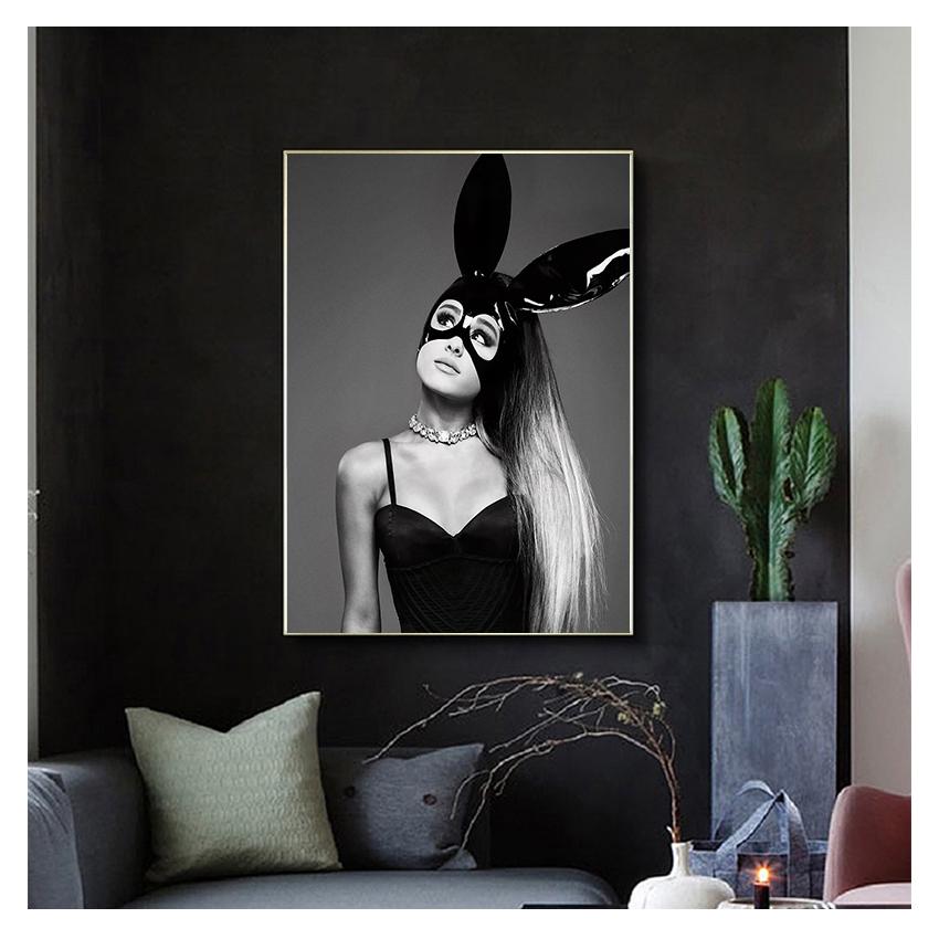 Black and White Wall Art Canvas Print Painting Decoration Picture Wallpaper Living Room Decor Ariana Grande Music Singer Poster