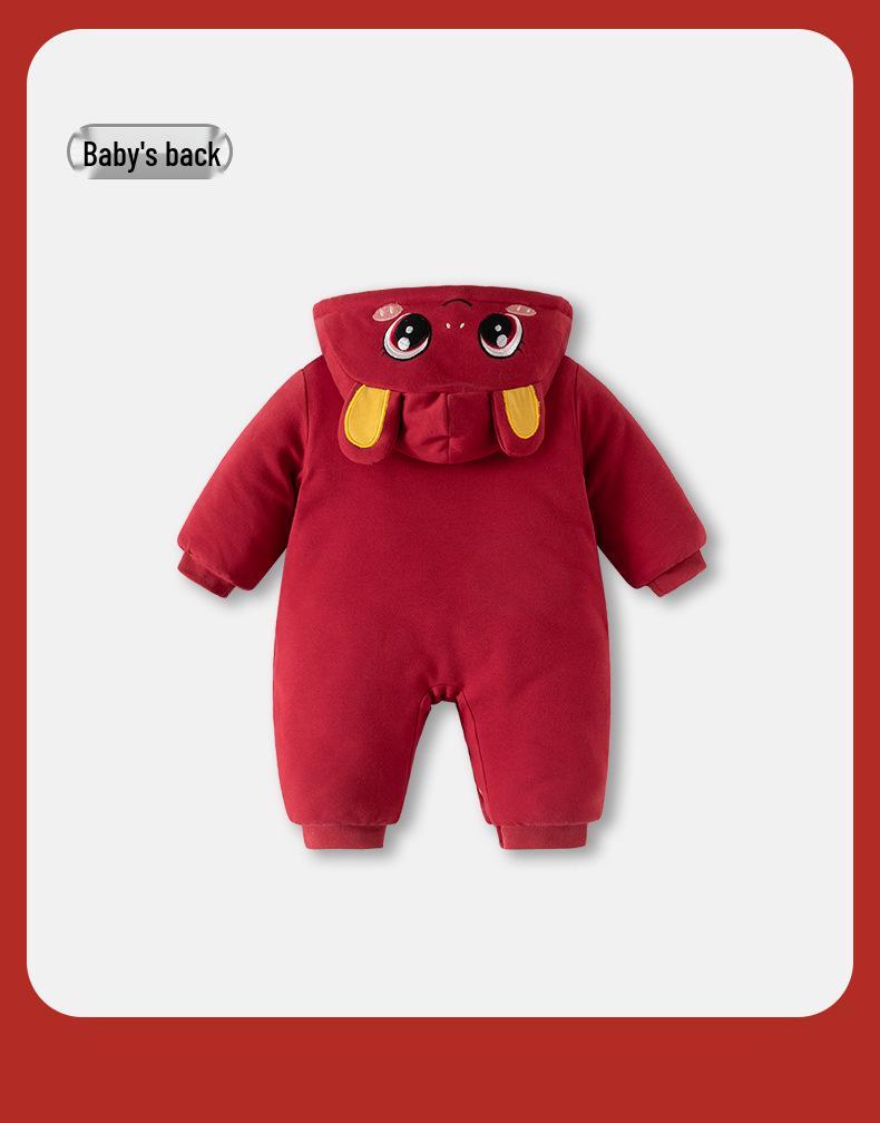 Neuer glücklicher roter Baby-Winteroverall - Dicke Baumwolle festliche Oberbekleidung für das Neue Jahr
