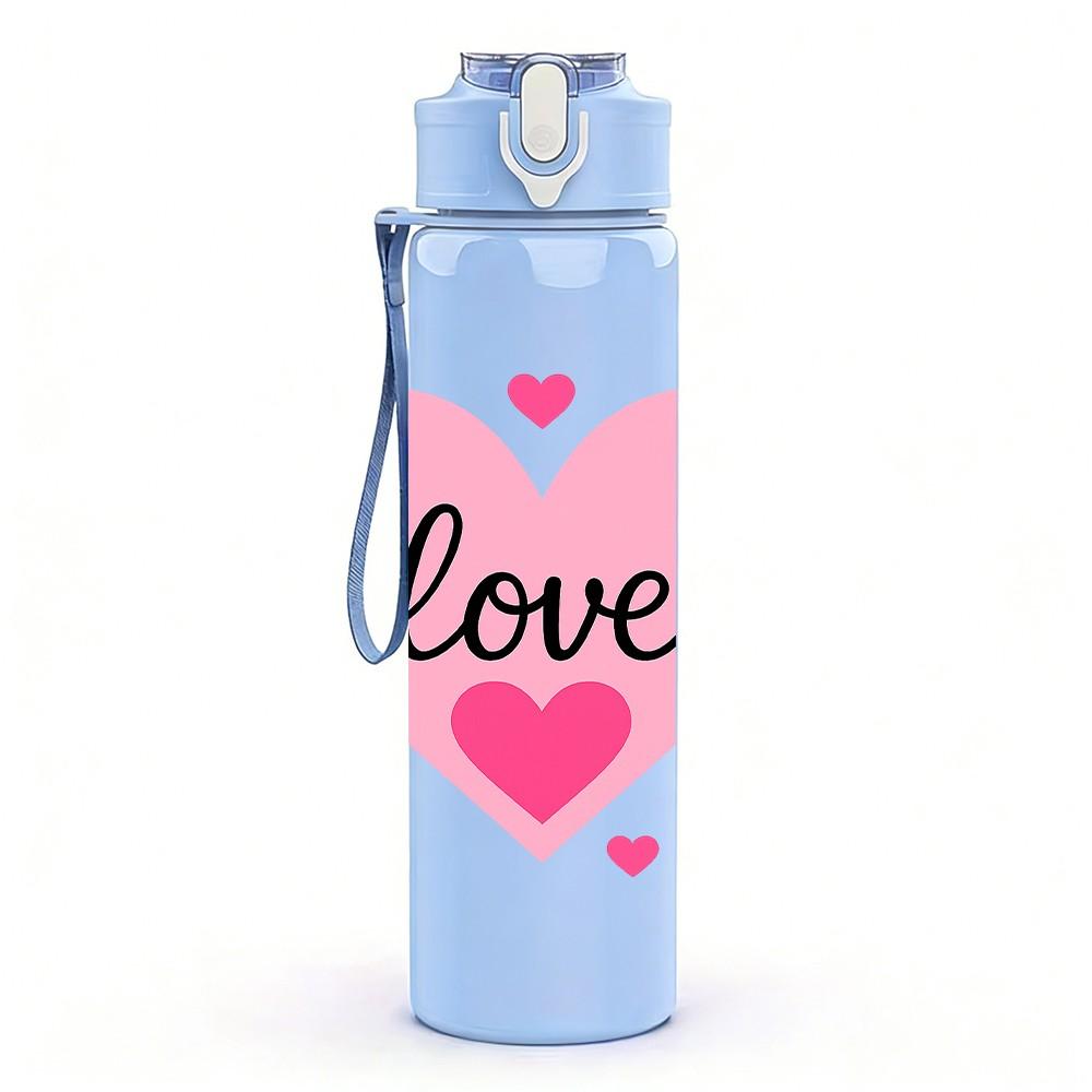 1PC Bee Heart Love Valentines Print 750ml Color Plastic Sports Water Bottle Leakproof Flip Straw Lid Suitable for Sports Office Home Use