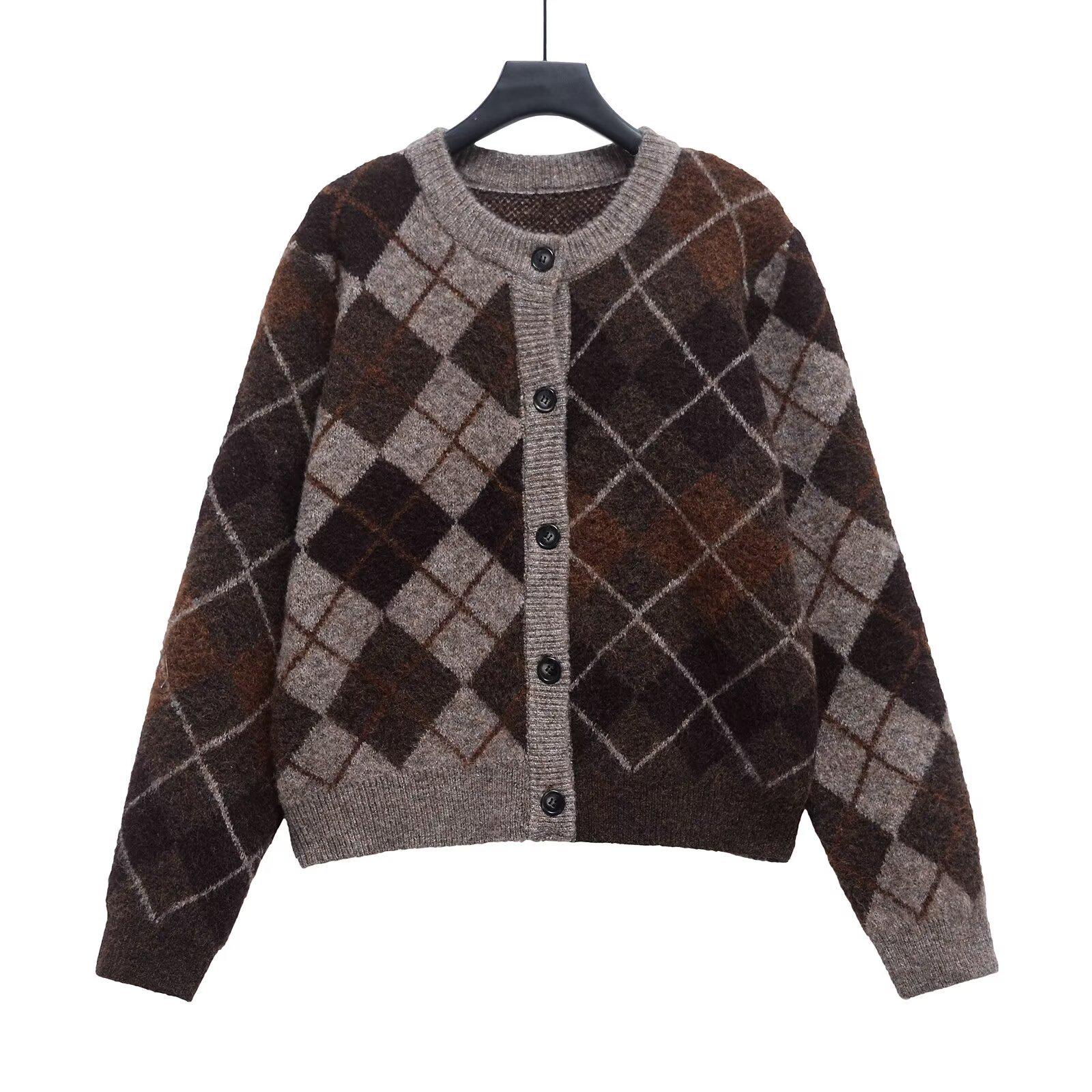 

Европейский и американский женский кардиган свитер из ромбовидной вязки Осень/Зима 2024 9665 Large