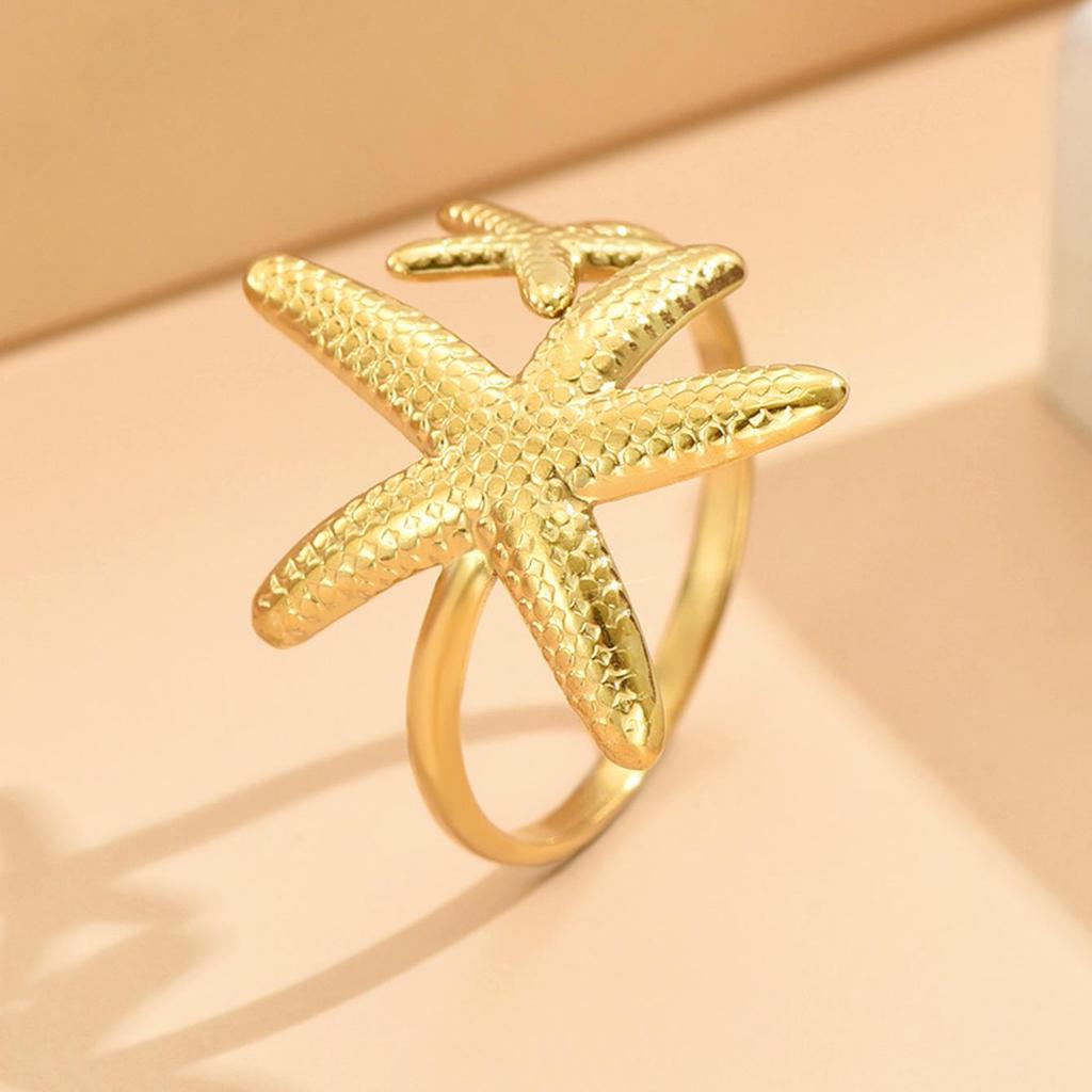 Stainless Steel Open Ring with Starfish Design - Women's Bohemian Beach Vacation Accessory