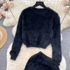 Autumn Women Sweet Mohair Knit Sweater Suit O Neck Long Sleeve Pullover Tops+High Waist Bodycon Pencil Skirt Lady Solid Two Piece Set