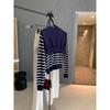 Navy Collar Long-sleeved Knitted Sweater for Women, New Autumn and Winter Striped Sweater Coat, Casual and Versatile Short Top