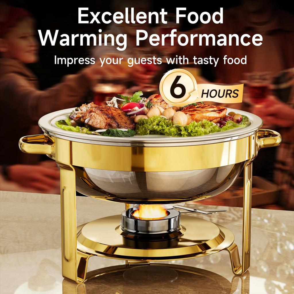 Small Round Stainless Steel Buffet Stove - Gold Alcohol Heater for Hotels and Restaurants