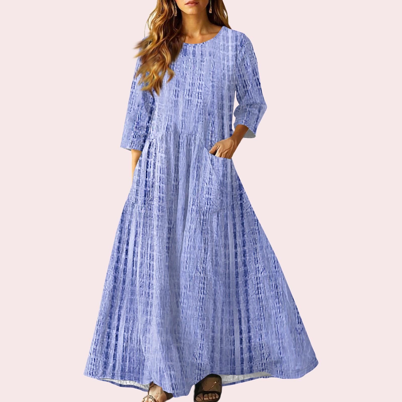 

Женское ретро этническое льняное платье макси без рукавов с V-образным вырезом, вышитое лентами XL небесно-голубой