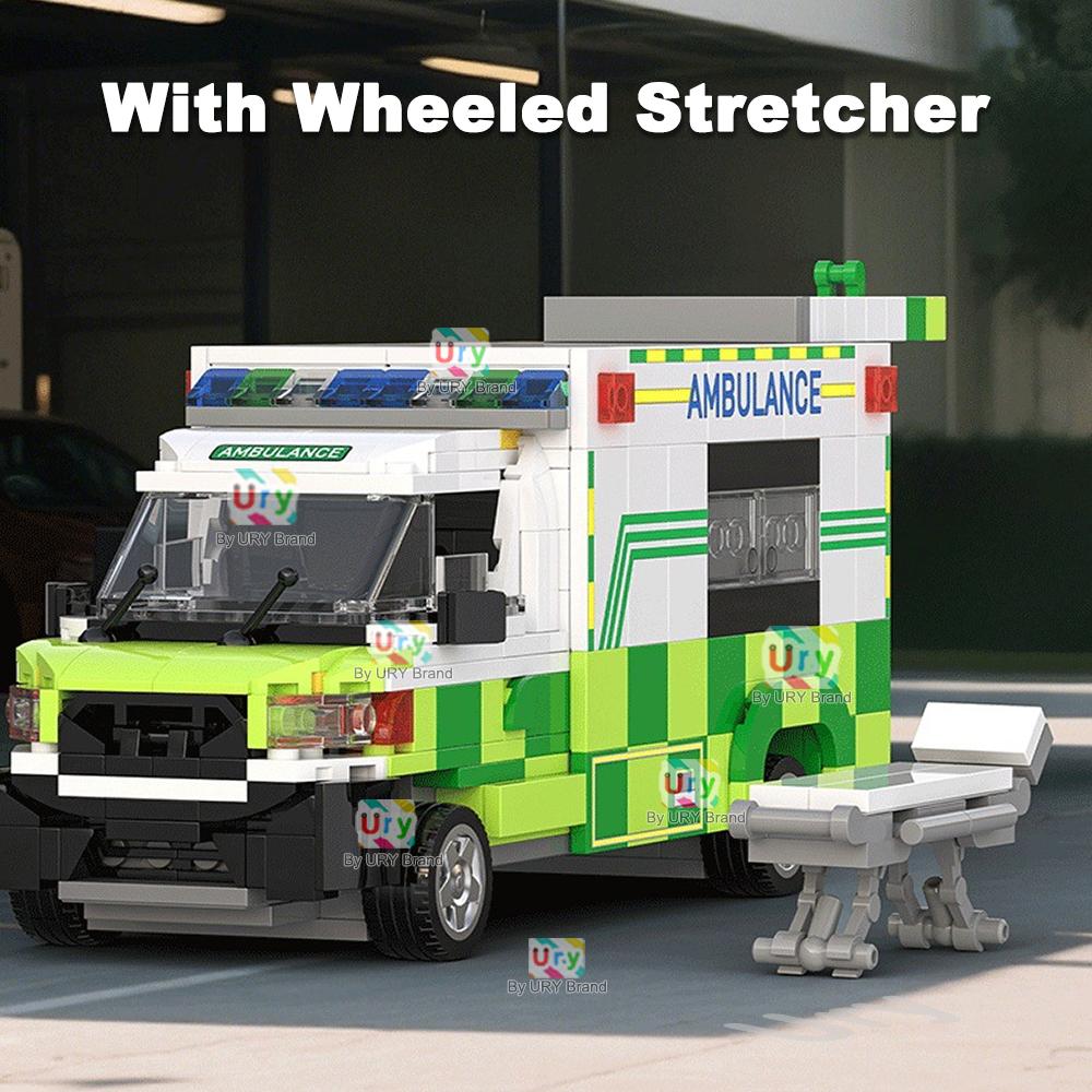 City Series Traffic Green Ambulance Escort Car Van Vehicle Technical Set Model MOC Building Blocks DIY Toys for Gifts