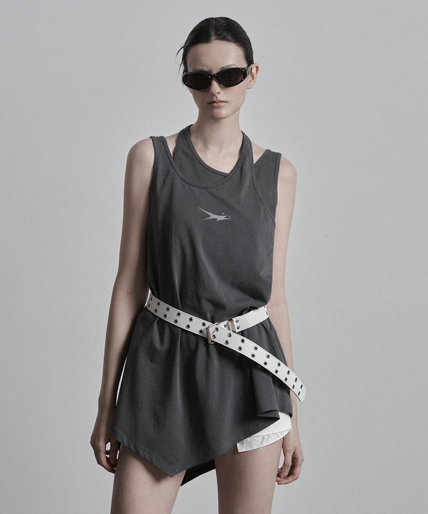 Jenyujeu Layers Cross Asymmetrical Half Sleeveless - Charcoal