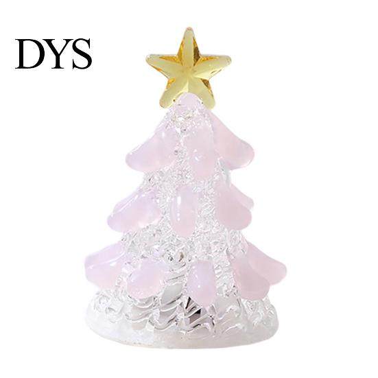 Clear Glass Tree with Gold Star Handmade Christmas Lighted Figurine, Mini Luminous Xmas Ornament for Office Desk Night Light, Art Tabletop Holiday