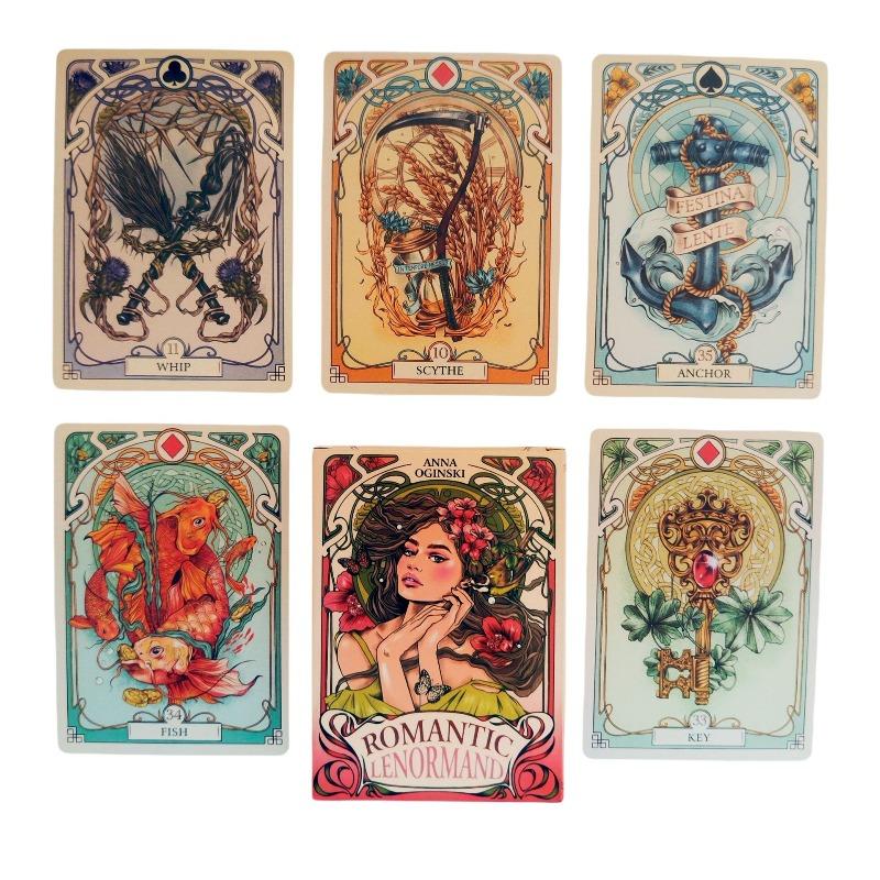 Romantic Lenormand Oracle Cards 37 Pcs Deck 10.2X7.2Cm English Vision Art Nouveau Floral Motifs For Party Board Playing Games Set