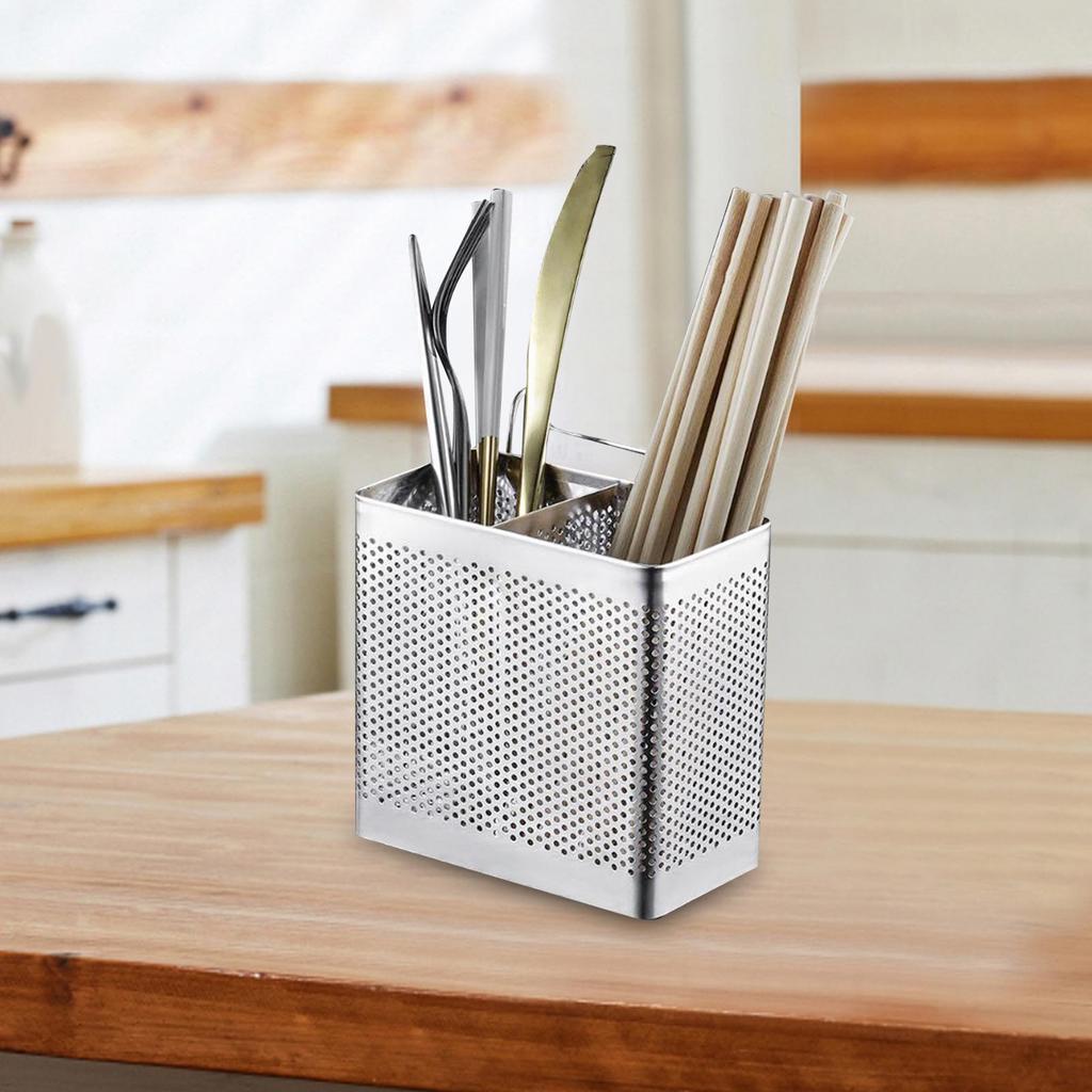 Restaurangbestickhållare i rostfritt stål, påfyllningsbar ätpinnskorg för butik, lägenhet, badrum, matsal, födelsedagspresenter