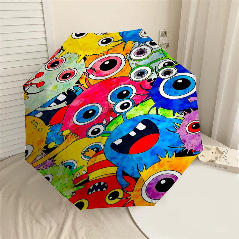 

1pc monster colorful Automatic Open/Close Umbrella with Windproof, 8-Rib Sturdy Canopy, Durable Ribs, Fashionable Design1243A