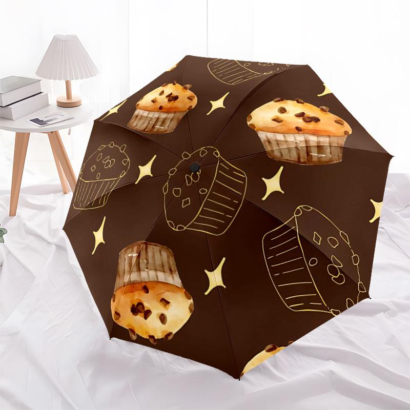 1pc Cupcake Pattern Umbrella Portable Folding Umbrella Durable Iron Frame, Suitable for All Seasons Home Travel Outdoor yy260319047
