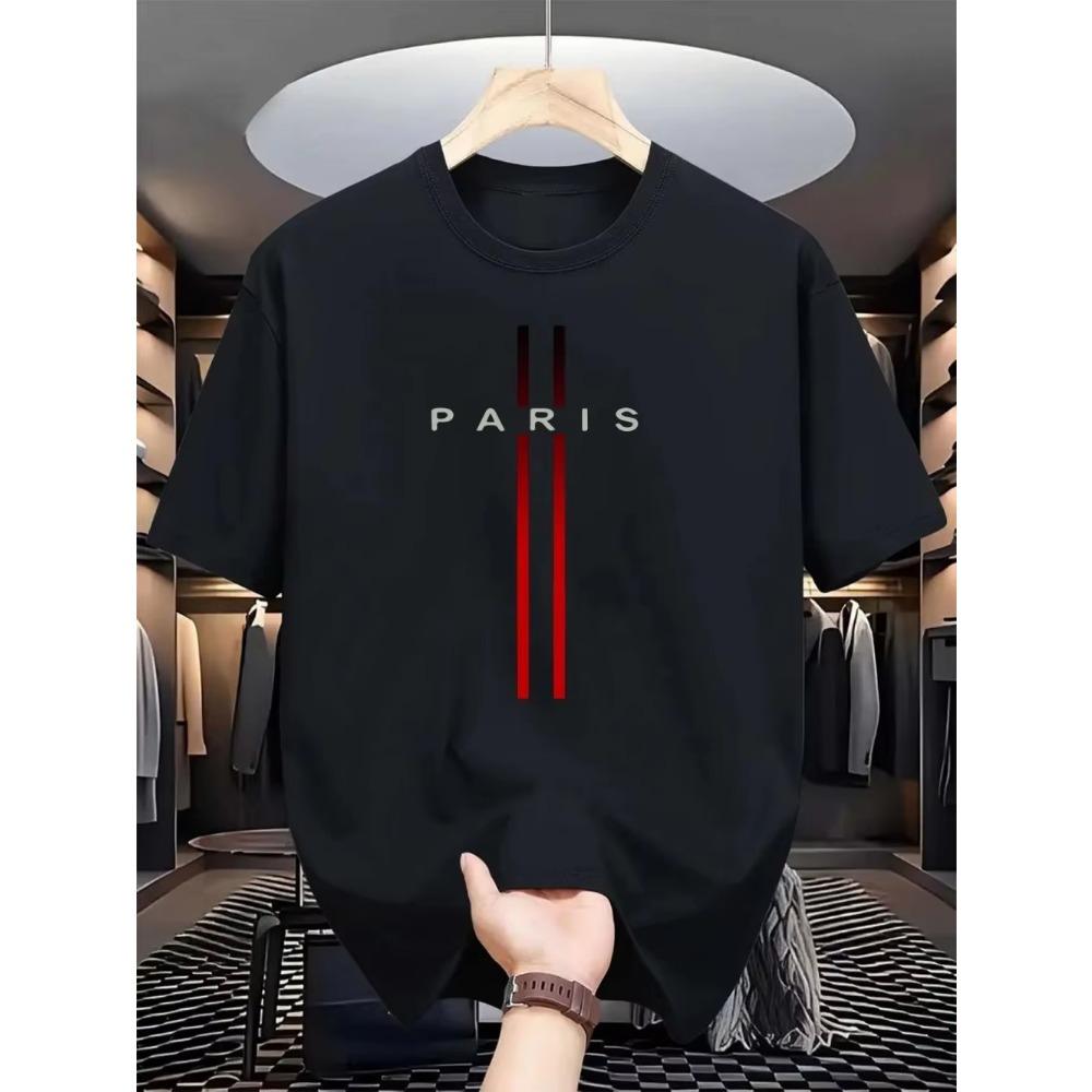 Men's summer hot selling casual loose breathable round neck T-shirt with Parisian letter print outdoor city comfortable top