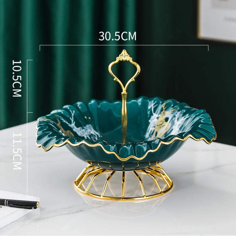 Wrought Iron Ceramic Plate Fruit Plates Candy Snack Tray Salad Bowl Dish Dessert Dim Sum Cake Stand