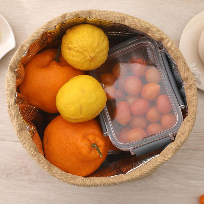 1pc Drawstring Canvas Insulated Lunch Bag Aluminium Foil Thermal Bento Box Tote Cooler Handbags For Office Outdoor Picnic