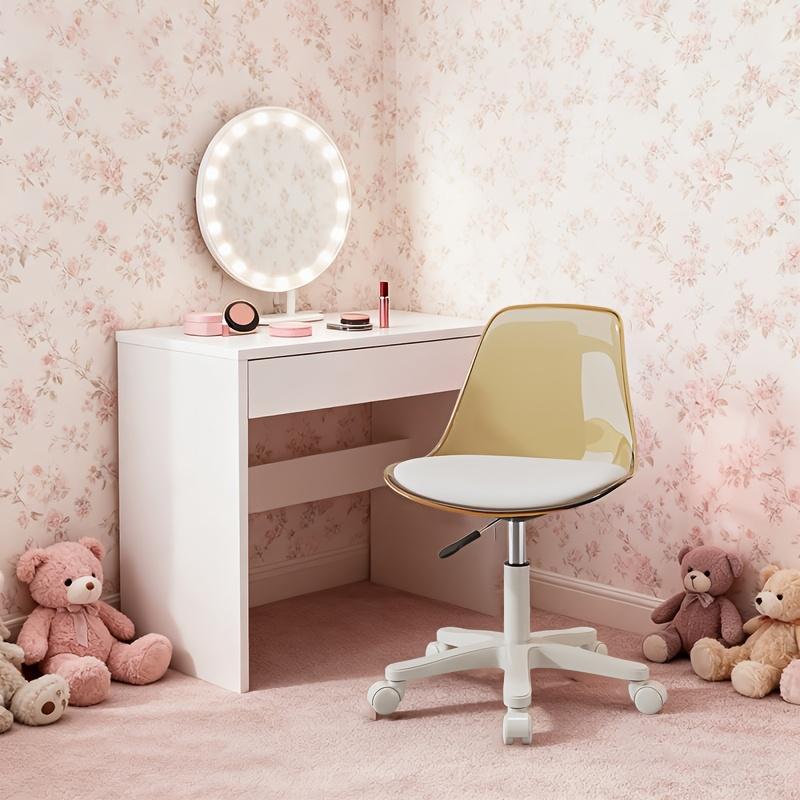 Elegant Transparent Color Dressing Chair with Adjustable Height & 360° Swivel - Silent Rolling Makeup Chair for Home, Salon
