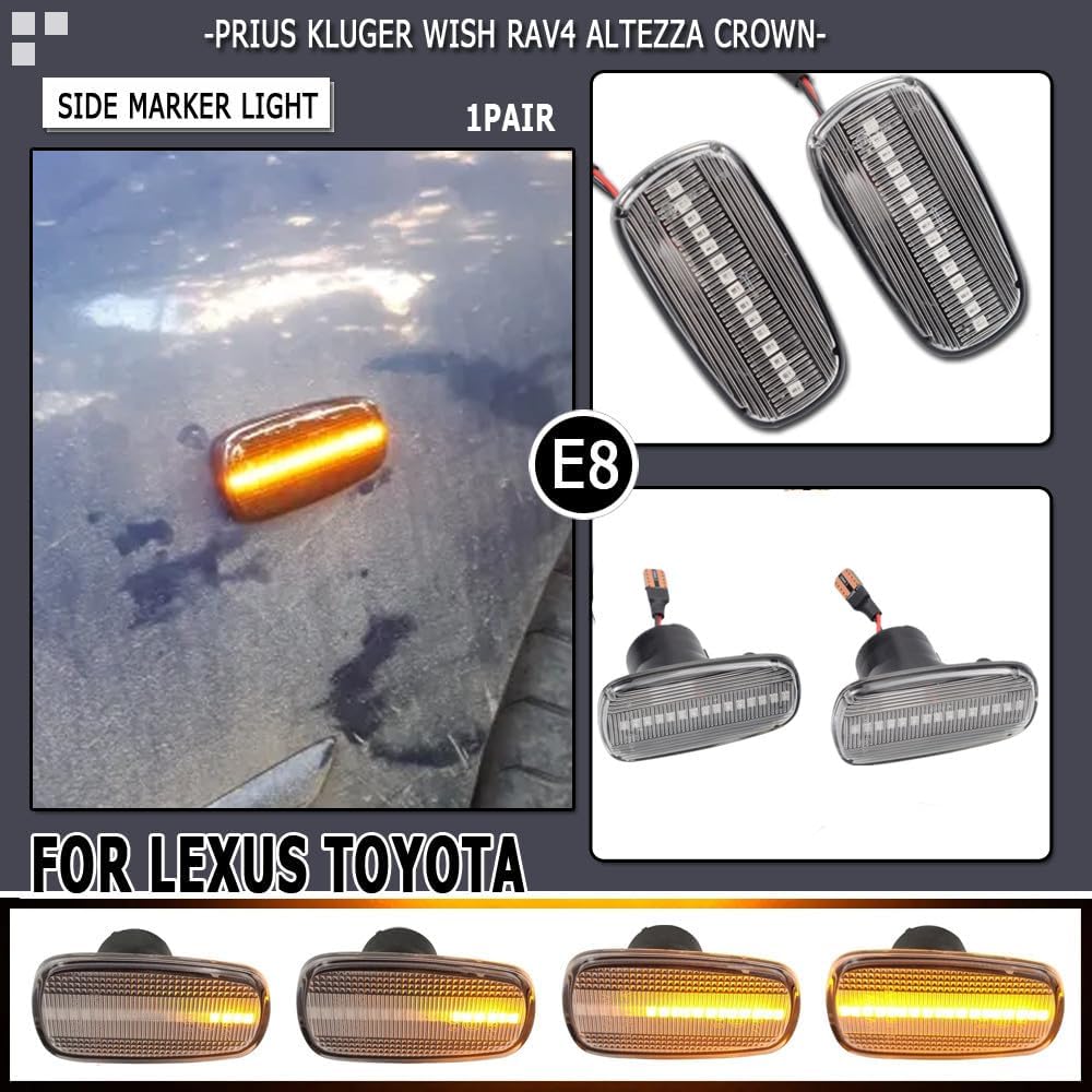 Turn Signal Lamp Led Front Fender Side Marker Light Compatible with Lexus IS200 IS300 LS430 To-yo-ta RAV4 Prius Kluger Crown Wish (Crystal)