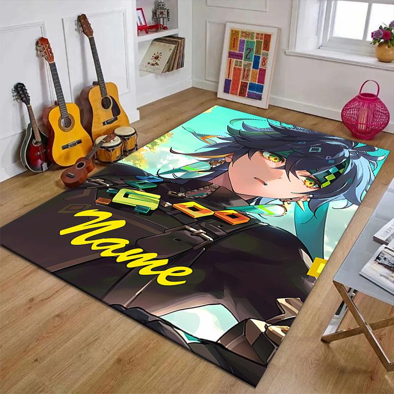 Custom Genshin Impact Mat Personalized Name, Polyester Washable Indoor Entryway Rug, Gift for Christmas, Easter, Thanksgiving Day